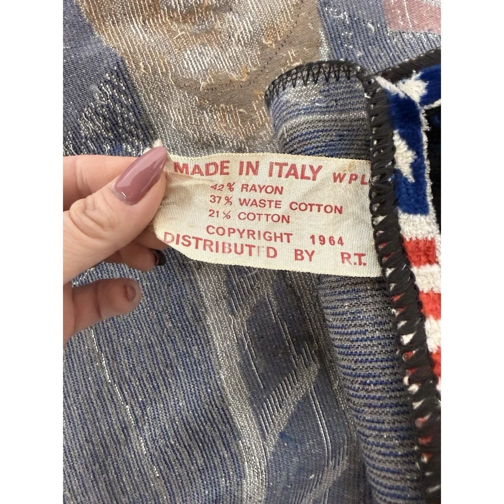 Vintage 1964 JFK Tapestry Wall Hanging Made In Italy 19x38 Patriotic Flag‎